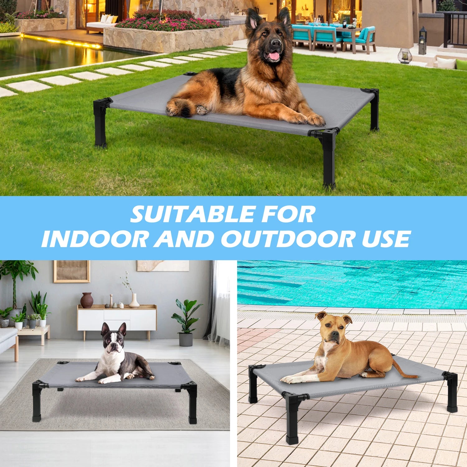 Elevated Dog Bed, Cooling Raised Pet Cot with Chew Proof Washable Breathable Mesh and Metal Frame