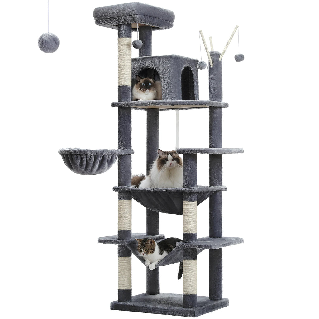Large Cat Tree Tower Multi-Level Plush Cat Condo with Scratching Posts, Scratching Boards, Perches Caves