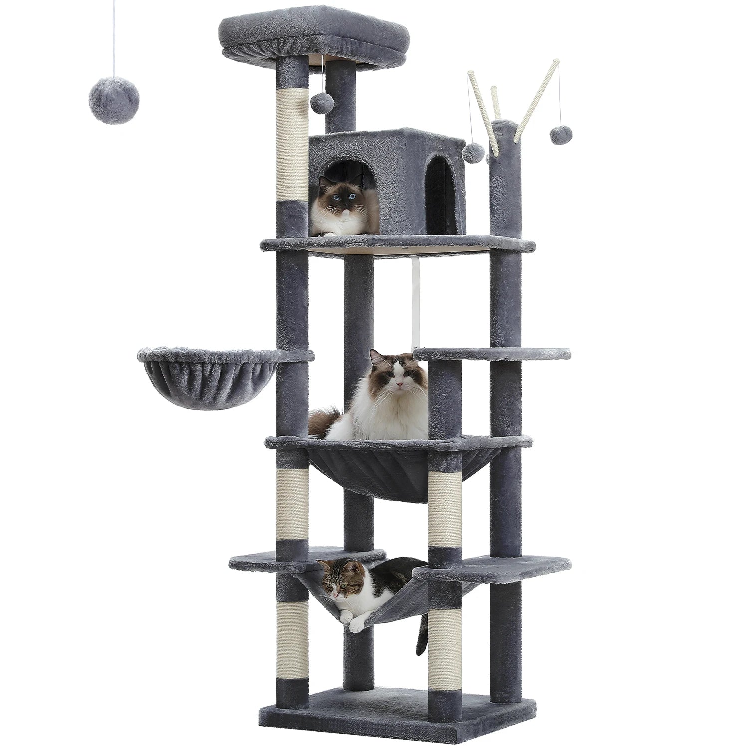Large Cat Tree Tower Multi-Level Plush Cat Condo with Scratching Posts, Scratching Boards, Perches Caves