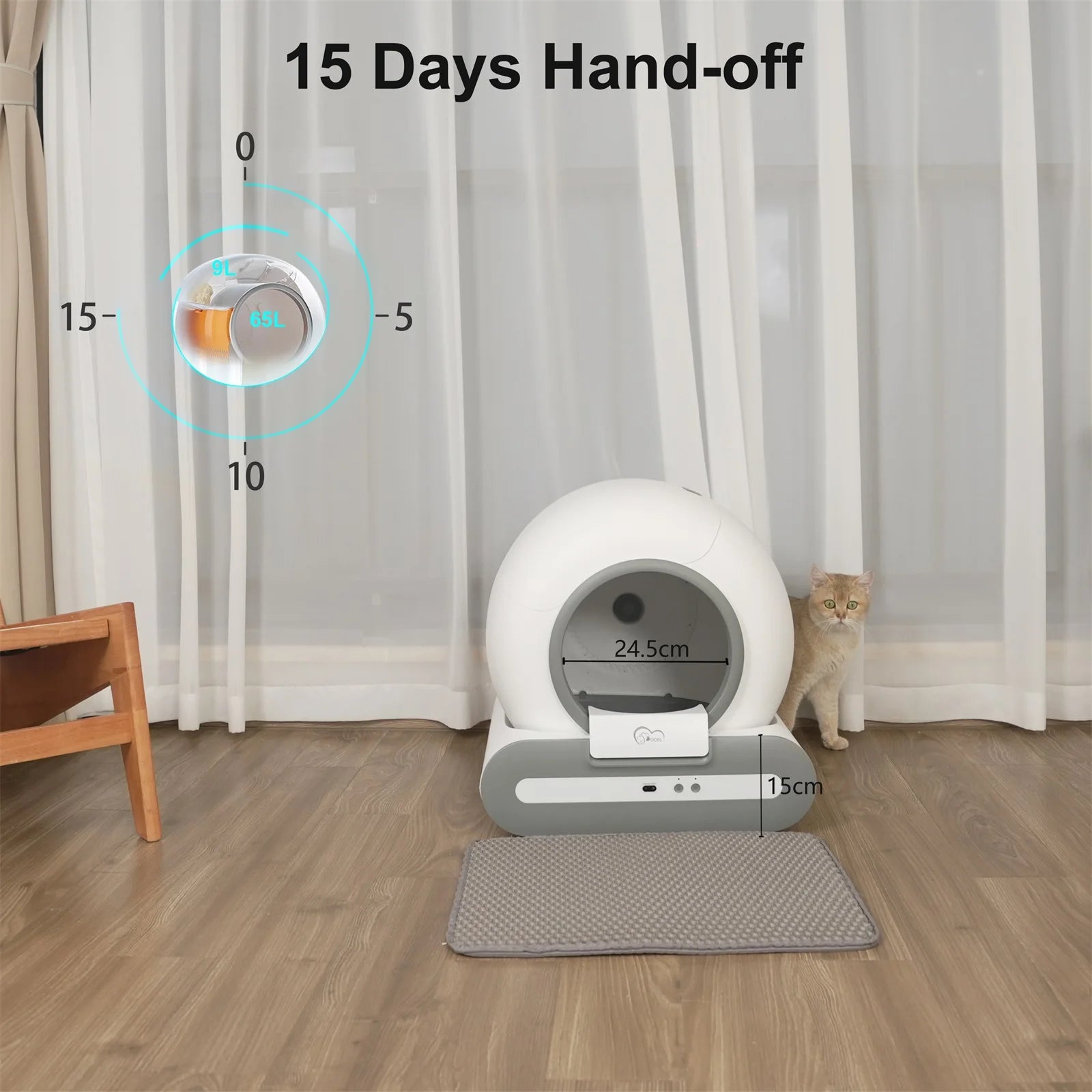 DOEL  Automatic Cat Litter Box Self Cleaning with App Control & Cat Litter Mat for Multiple & Large Cats