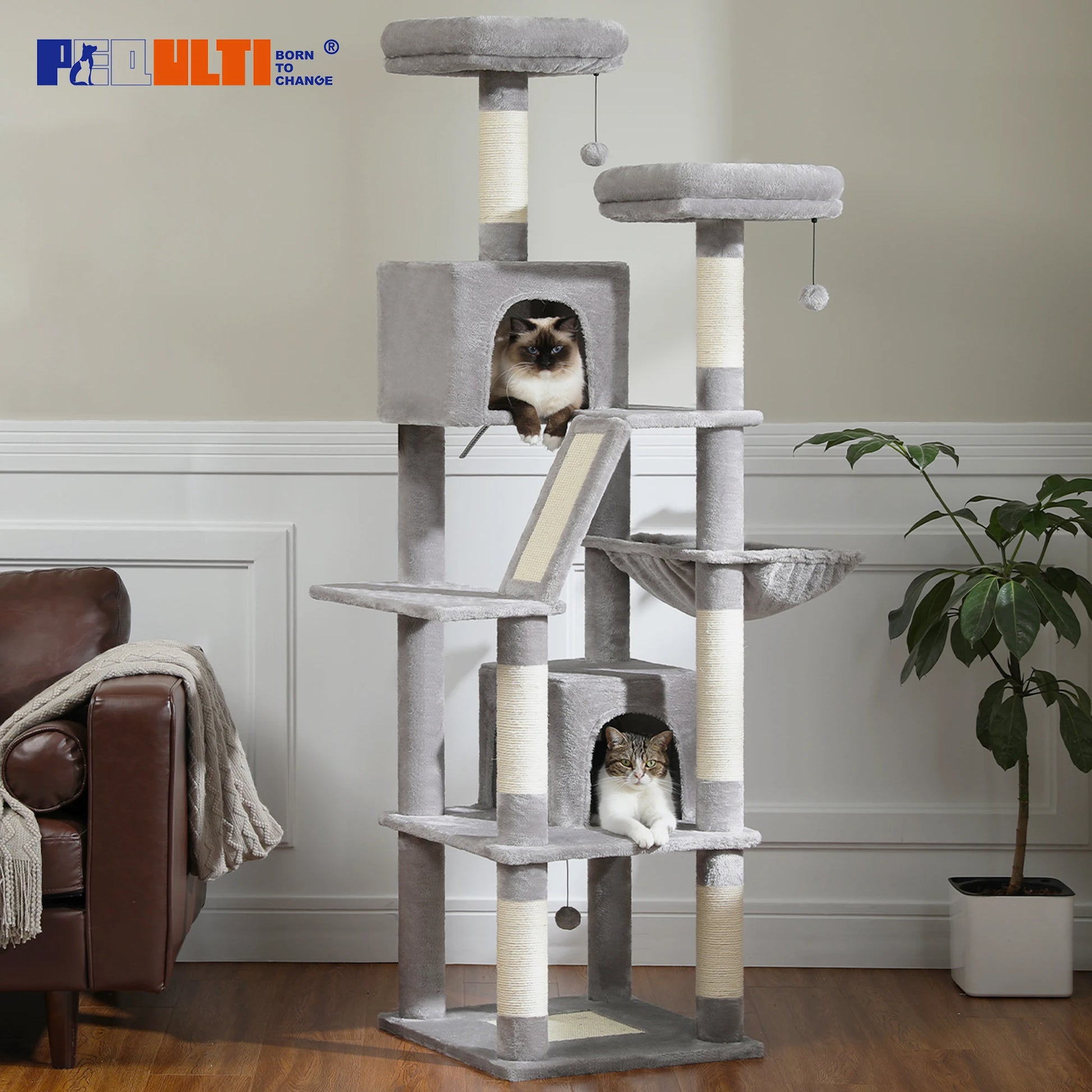 Large Cat Tree Tower Multi-Level Plush Cat Condo with Scratching Posts, Scratching Boards, Perches Caves