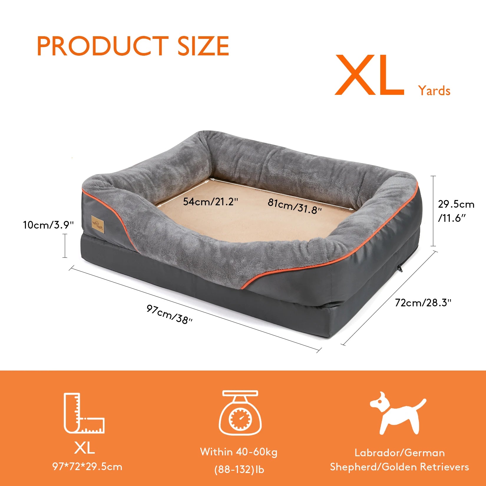 Large Dog Bed Soft Comfortable Anti Allergy Warm Fleece, Removable Washable Cover, Waterproof