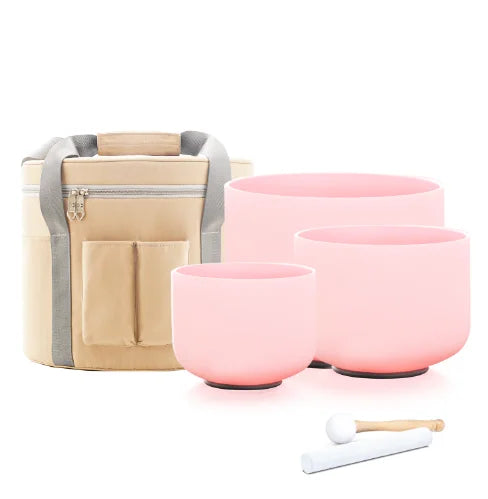 Outlets! Crystal Singing Bowl 3Pcs  for Sound Healing with  Suedce Stick and Bag