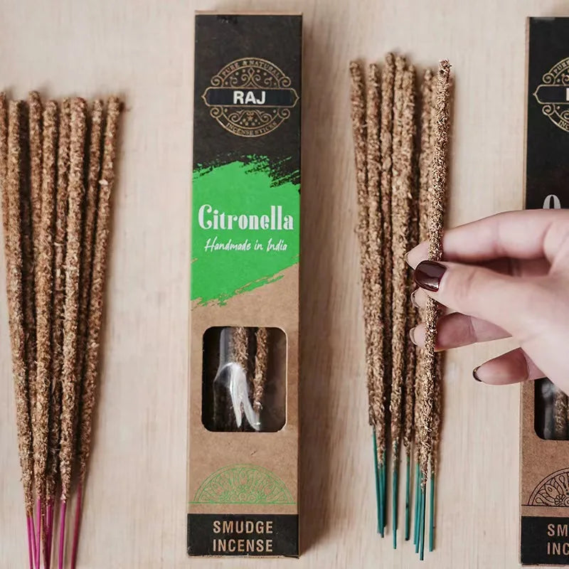 1 Box RAJ Indian Natural Handmade Sandalwood Ancient Grass Incense Sticks Palo Santo