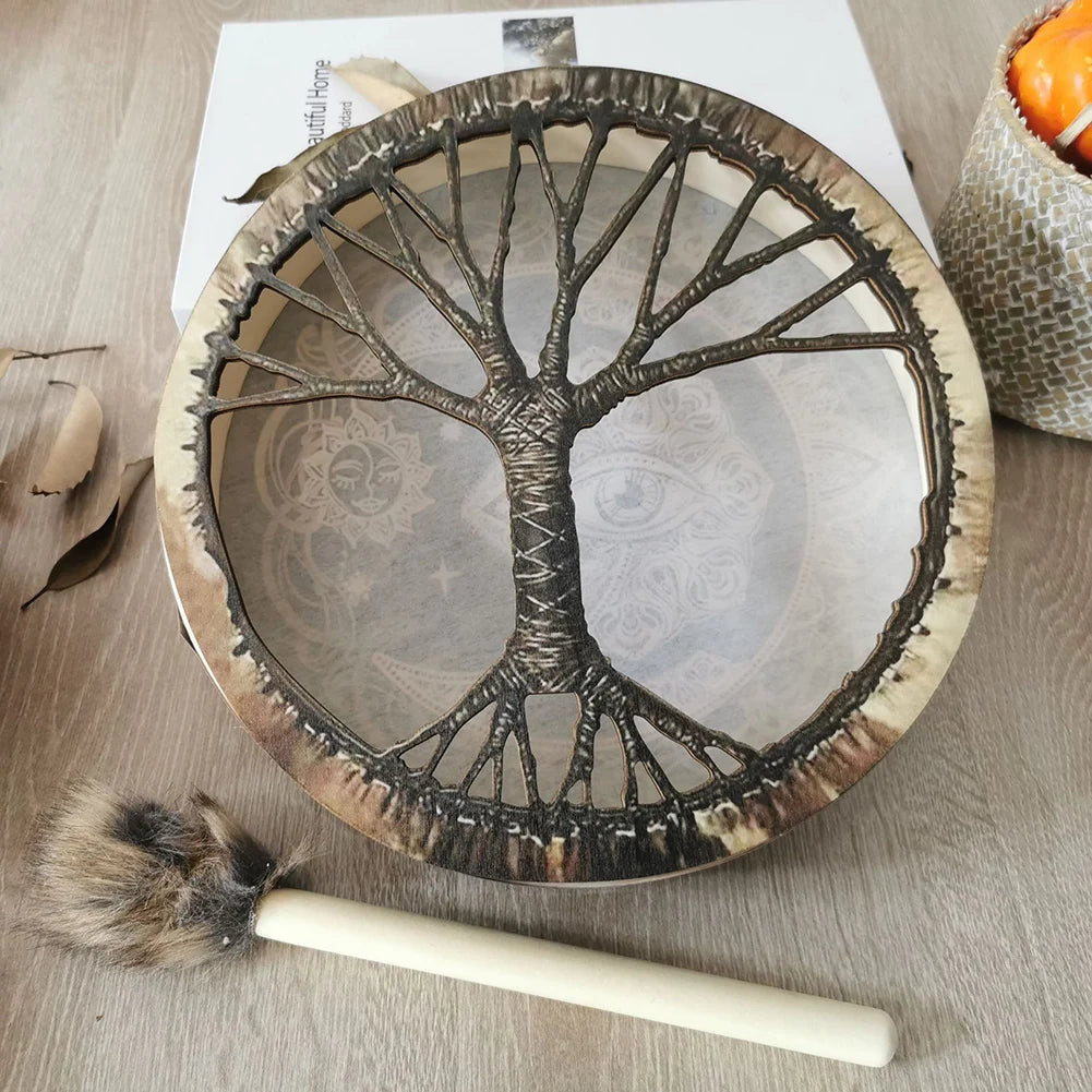Alchemical Moon Drum Shaman Drum Tree of Life Sound Healing Tool for Spiritual Music Meditation