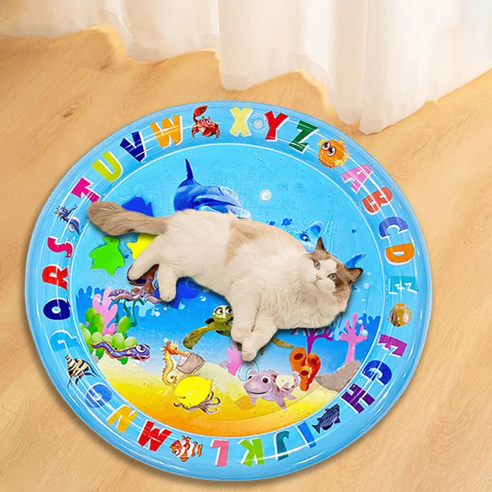 Water Sensory Playmat with Fish Tummy Time Mat for Bored Indoor Cats