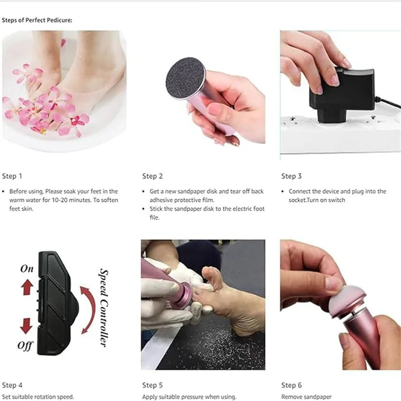 Electronic foot file pedicure sander for removing dead skin and calluses 60pcs replacement sandpaper disc