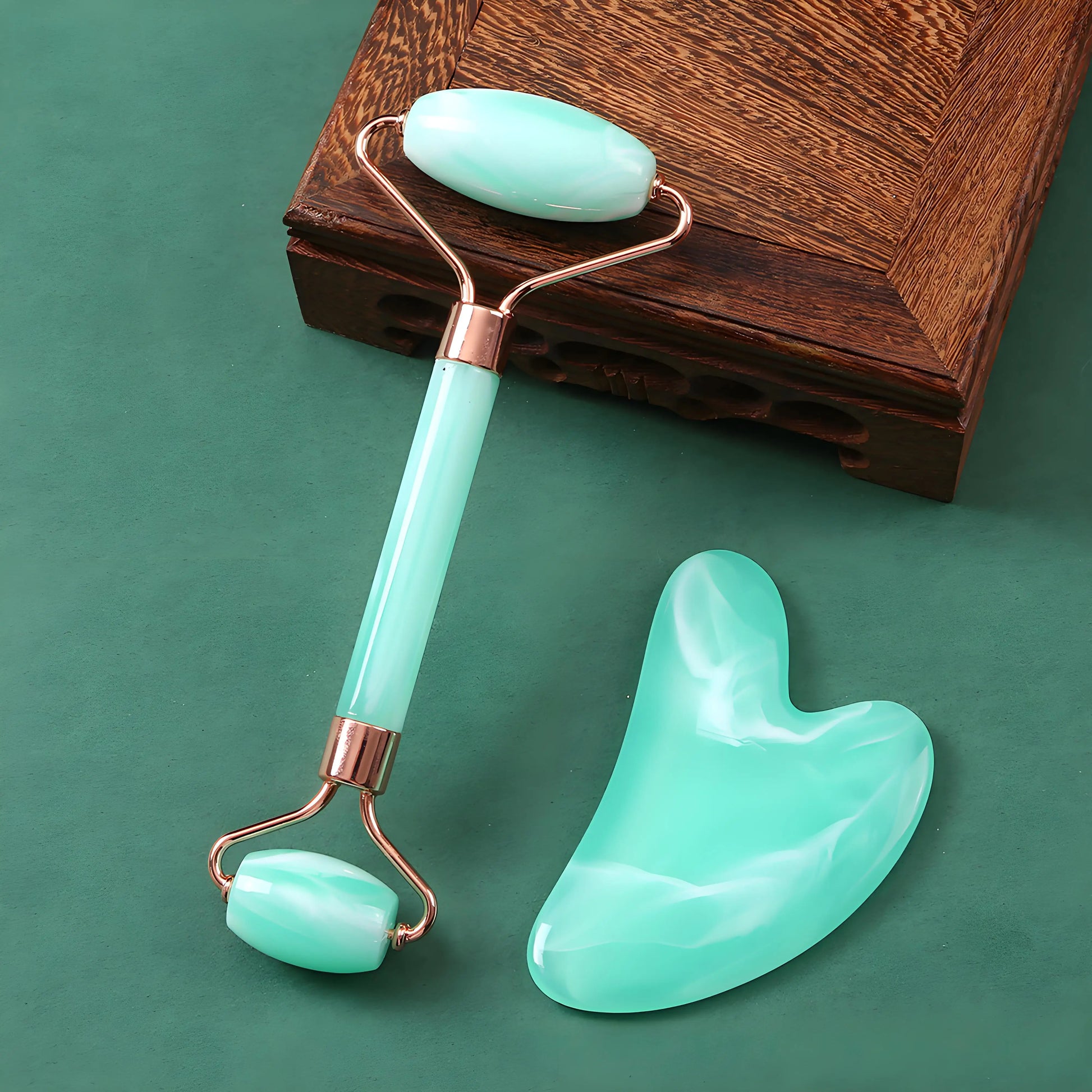 Jade Roller & Gua Sha Set - Dual Head Facial Massage Tools for Skin Care