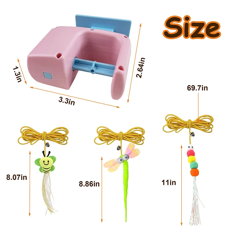 Interactive Hanging Cat Retractable String, Rechargeable Toy with 3 Flying Feathers