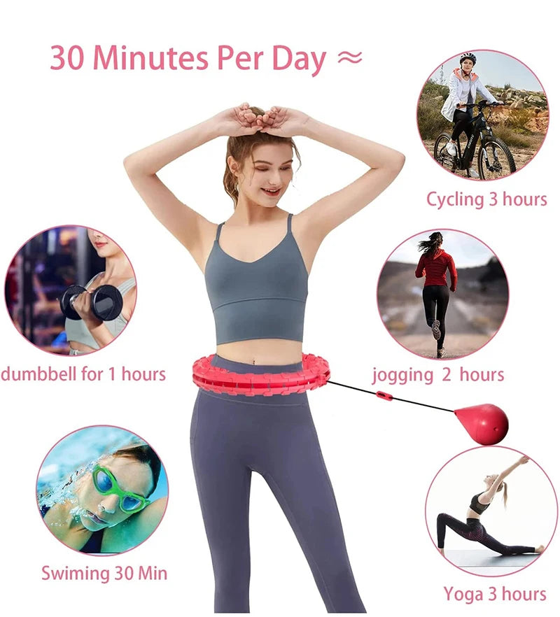 Weighted Fitness Circle Hoops for Weight Loss, Plus Size Smart Exercise 2 in 1 Adjustable with Detachable Knots