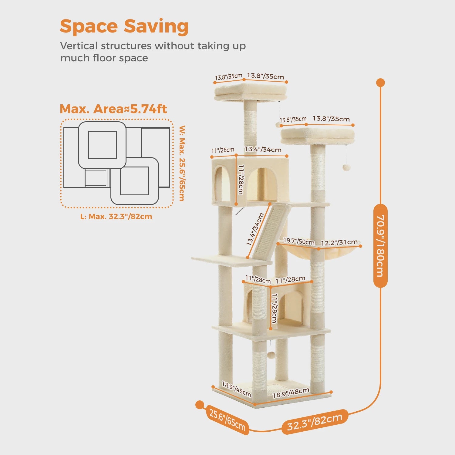 Large Cat Tree Tower Multi-Level Plush Cat Condo with Scratching Posts, Scratching Boards, Perches Caves