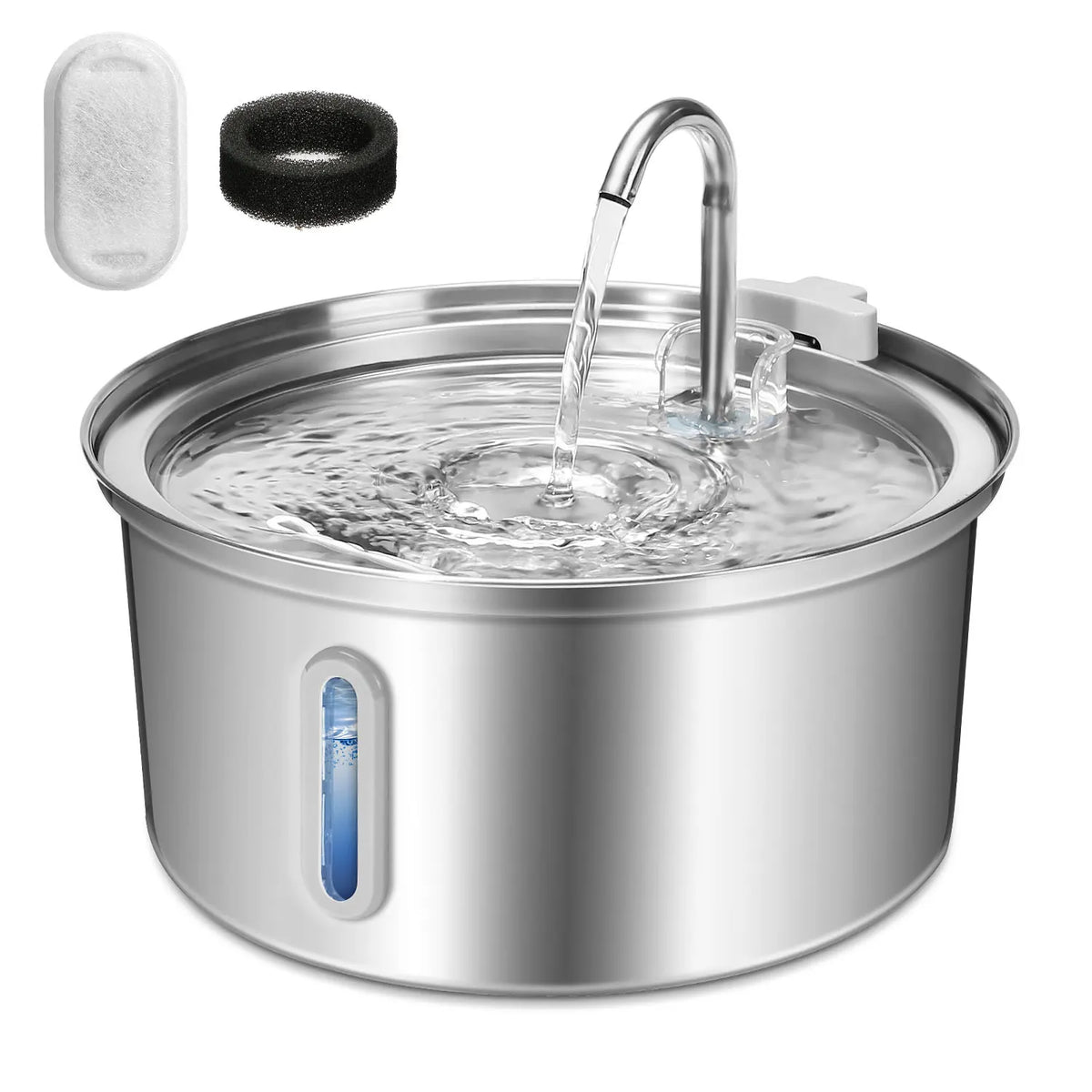 Cat Water Fountain Stainless Steel, 108oz/3.2L Fountain With Ultra Quiet Pump, Filtration System, Water Level Window