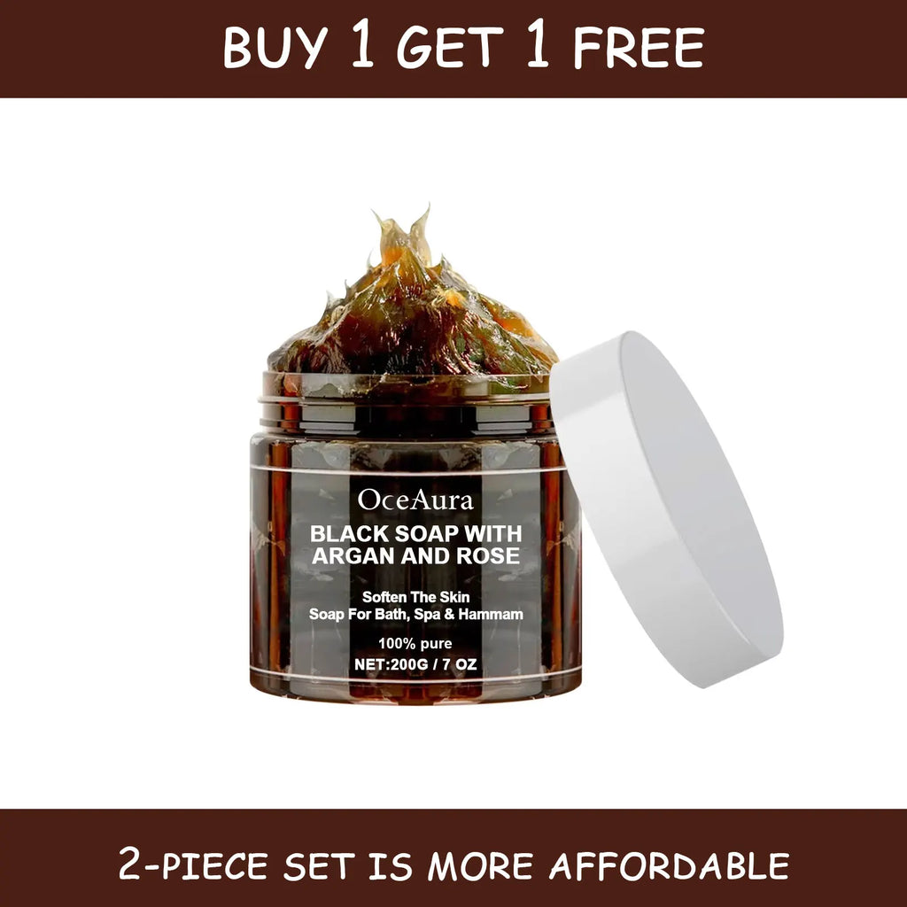 OCEAURA 200g Black Soap With Argan And Rose Body Scrub Purifying Deep Cleansing