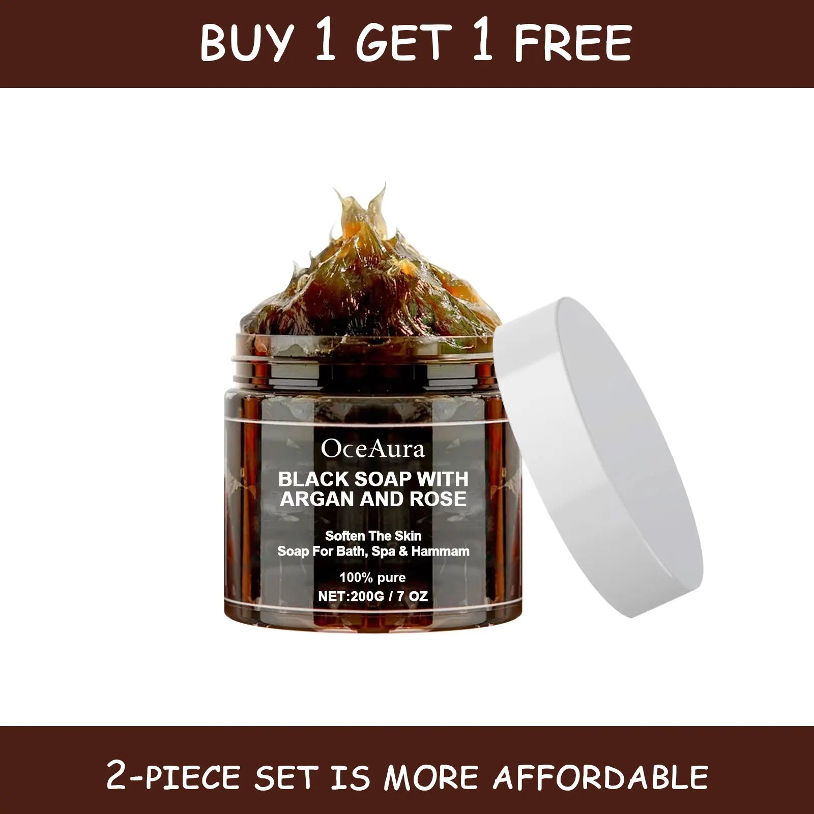OCEAURA 200g Black Soap With Argan And Rose Body Scrub Purifying Deep Cleansing