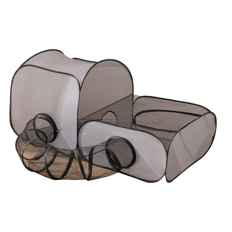 Foldable Square Gray Pet Nest, Hard Oxford Cloth with a Play Tunnel