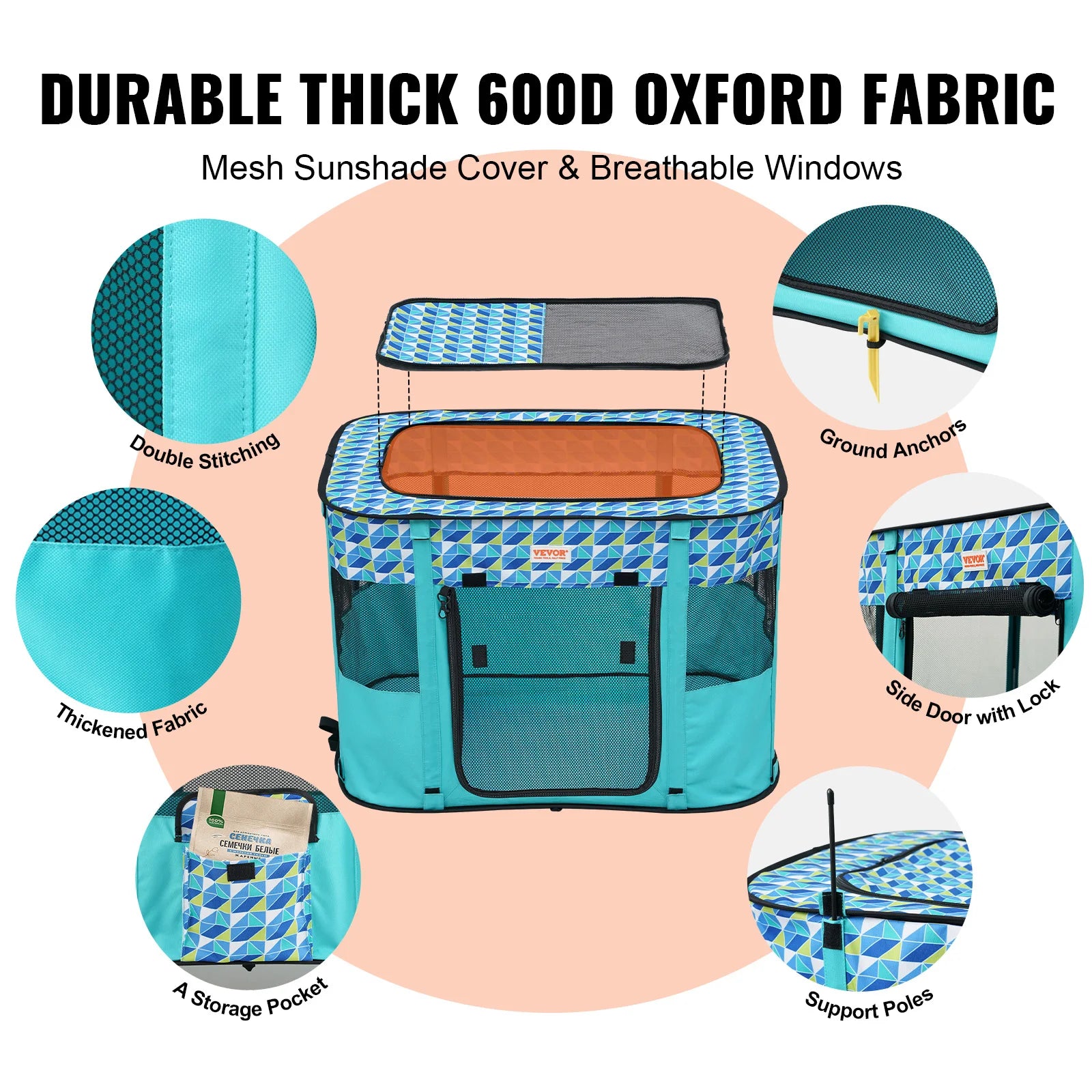 VEVOR Portable, Foldable Pet Playpen Tent Crate Kennel, Waterproof Shelter for Dog Cat Cages