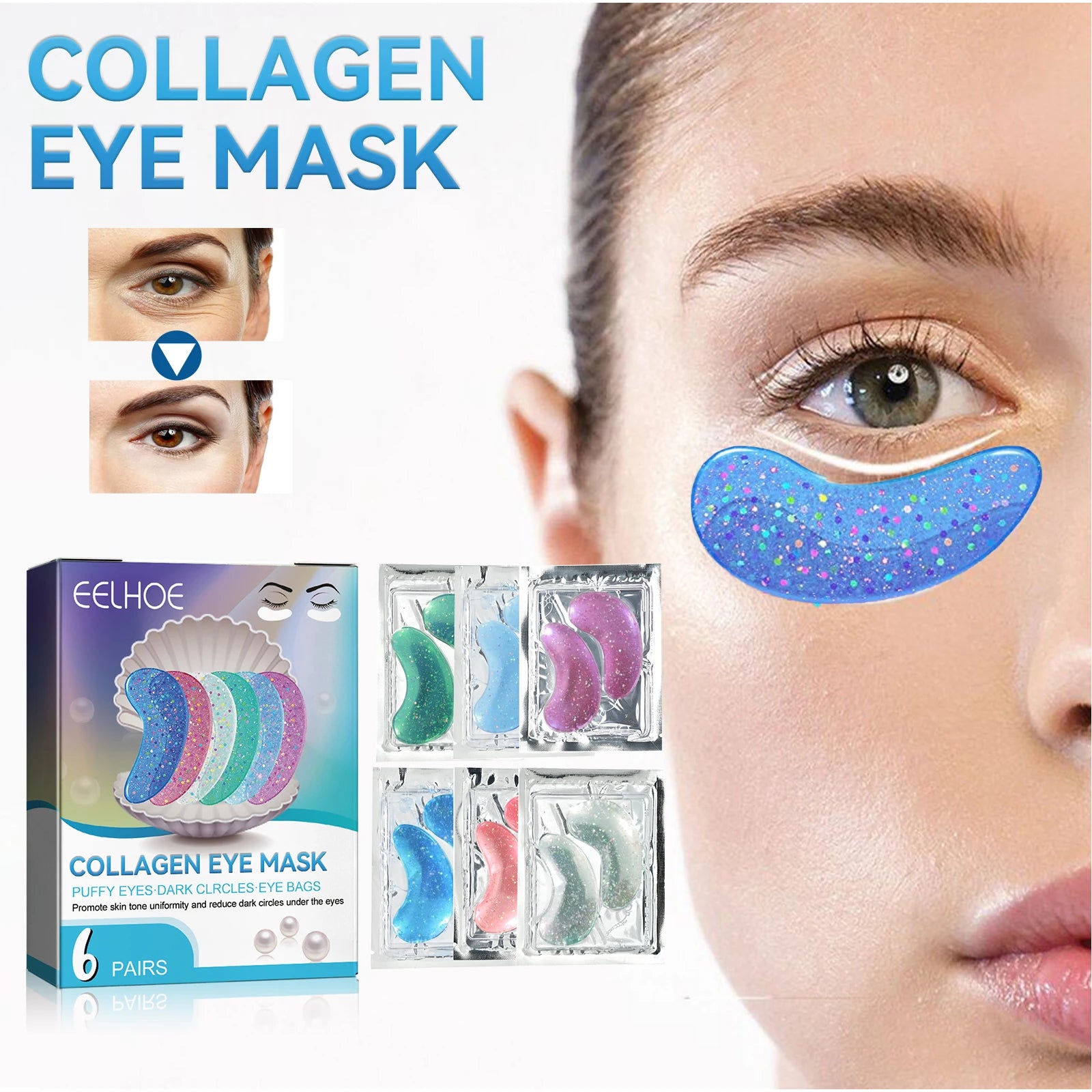 EELHOE Collagen Eye Mask Lightens Dark Circles, Hydrates, Moisturizes, Lifts