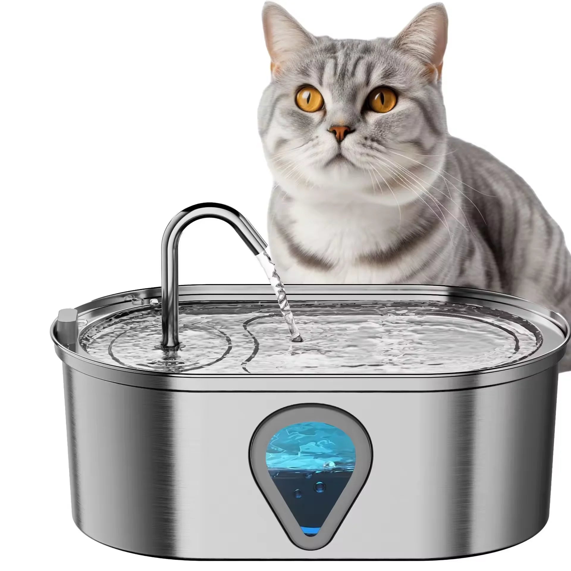 3.5L large capacity pet water dispenser automatic stainless steel water fountain with LED Lighting