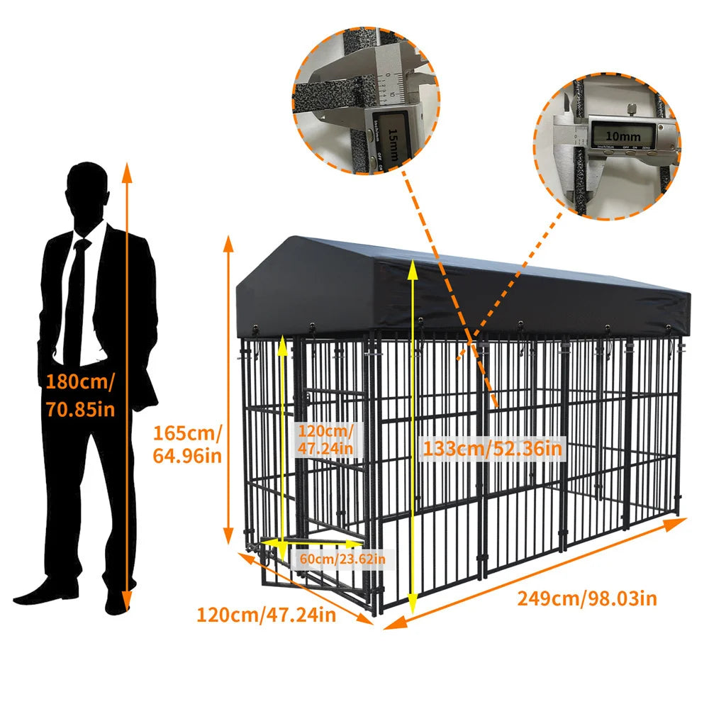 Heavy Duty Large Dog Kennel Welded Metal Playpen with Roof Cover, Pet Run Enclosure