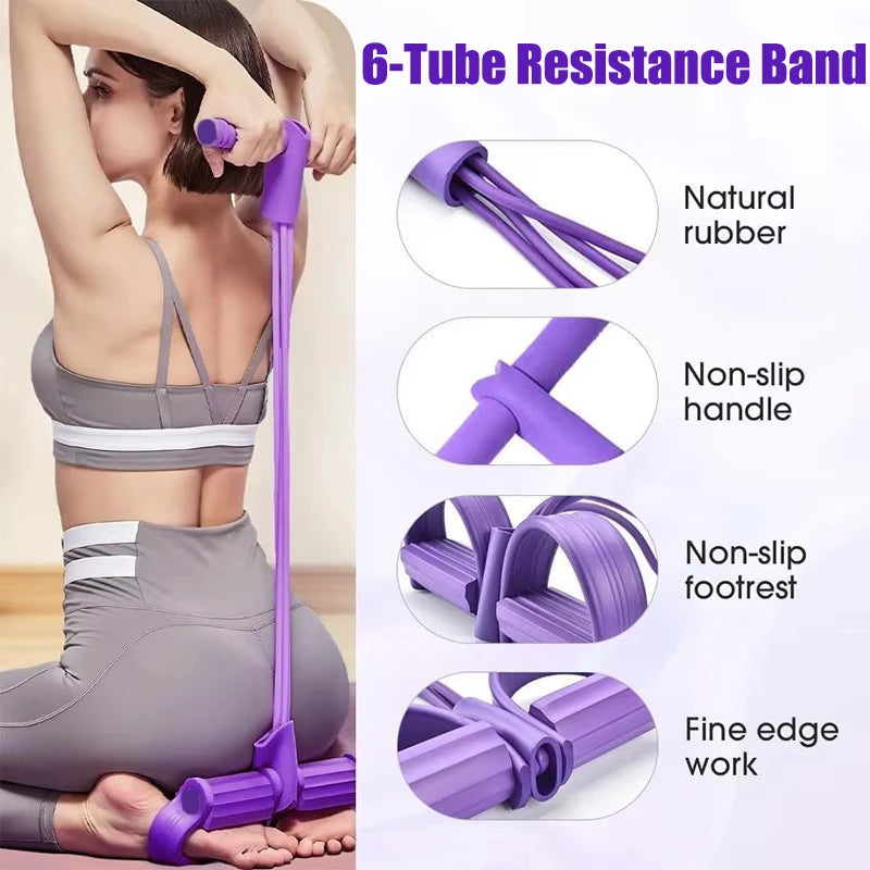 6-Tube Resistance Band Multi Function Tension Elastic Rope, Yoga Pedal Puller