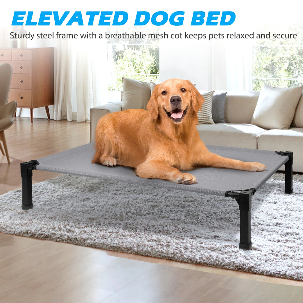 Elevated Dog Bed, Cooling Raised Pet Cot with Chew Proof Washable Breathable Mesh and Metal Frame