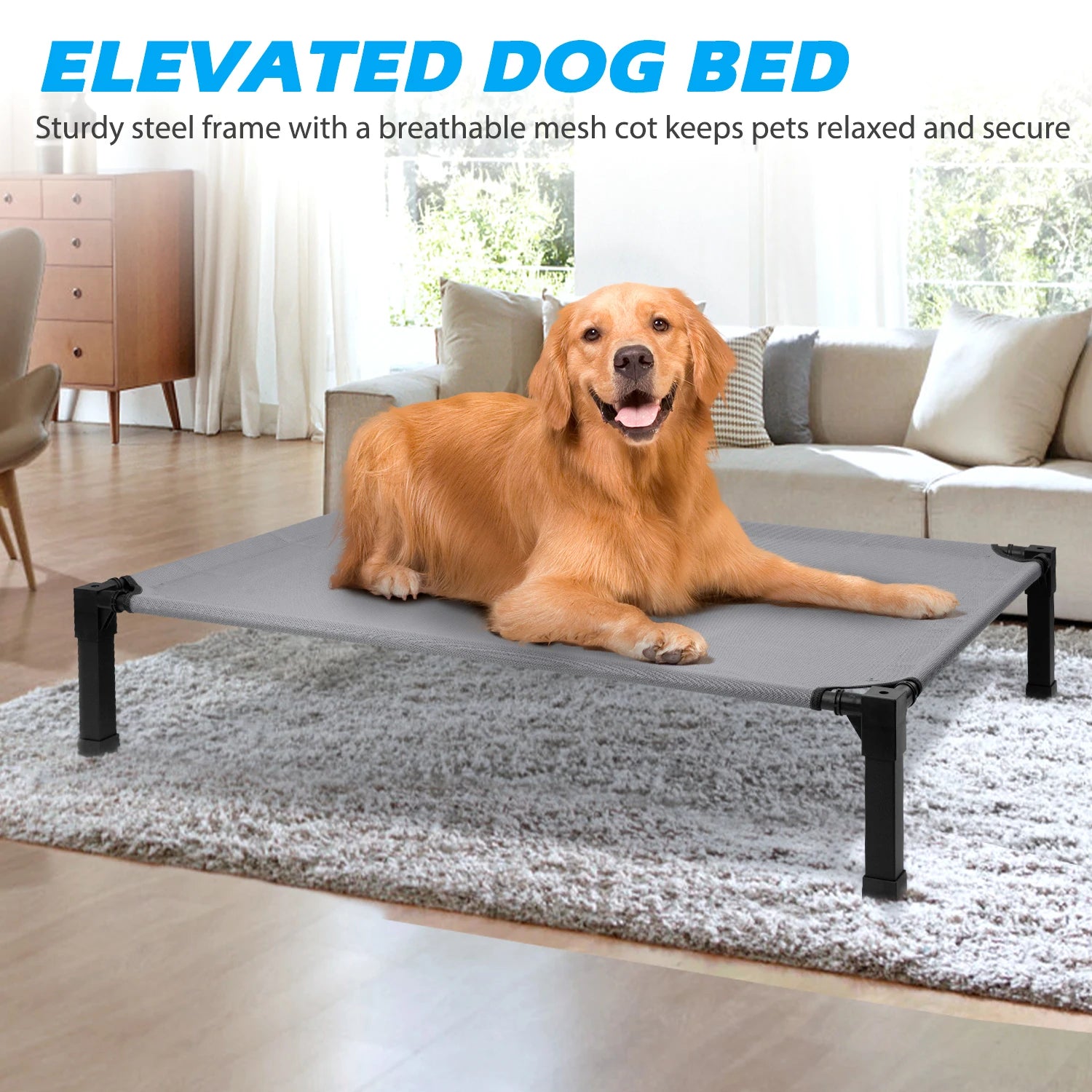 Elevated Dog Bed, Cooling Raised Pet Cot with Chew Proof Washable Breathable Mesh and Metal Frame
