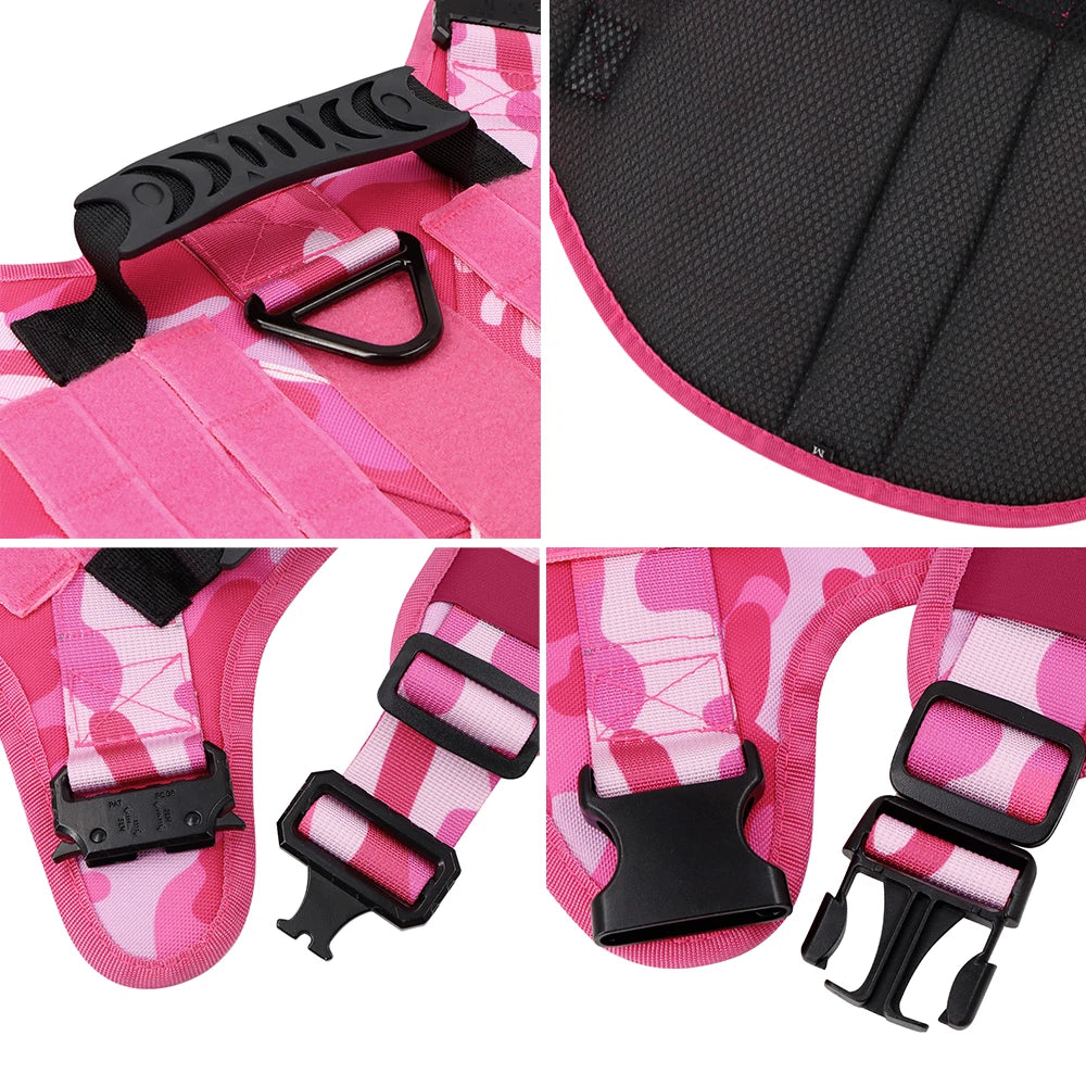 Military Pink Camouflage Dog Harness For Large Medium Dogs Leash Adjustable Training Vest