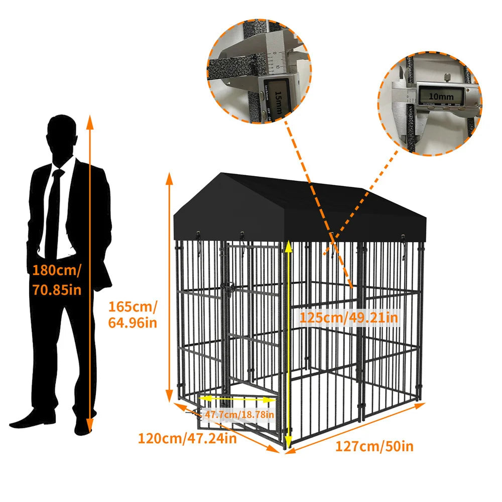 Heavy Duty Large Dog Kennel Welded Metal Playpen with Roof Cover, Pet Run Enclosure