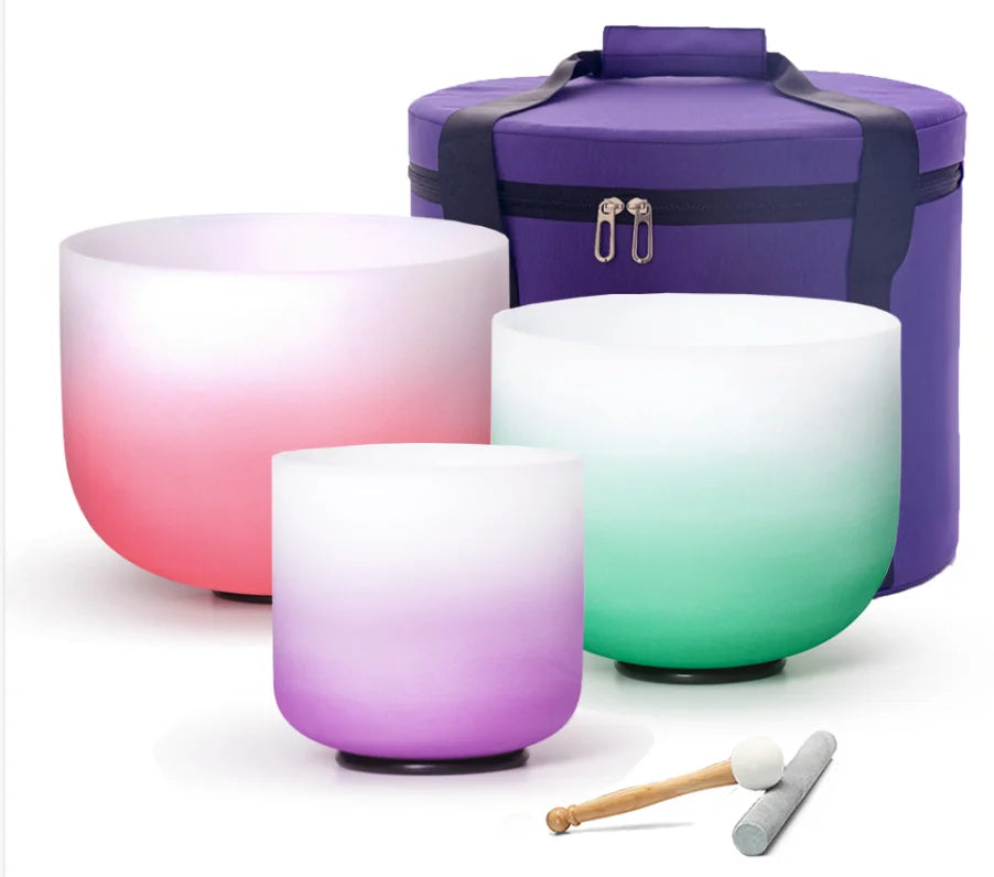 Outlets! Crystal Singing Bowl 3Pcs  for Sound Healing with  Suedce Stick and Bag