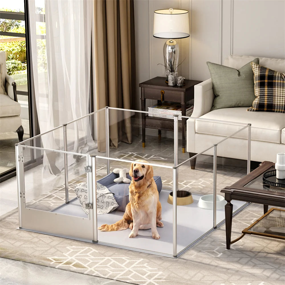 1Pc Large Acrylic Dog Playpen, Whelping Pen Box, Indoor Enclosure Clear Fence with Waterproof Pad