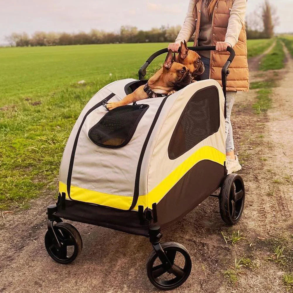 Premium Dog Stroller Pram 4 Wheel Foldable Cart, Travel, Walk, Pet Jogger Wagon for Small Medium Large Dogs