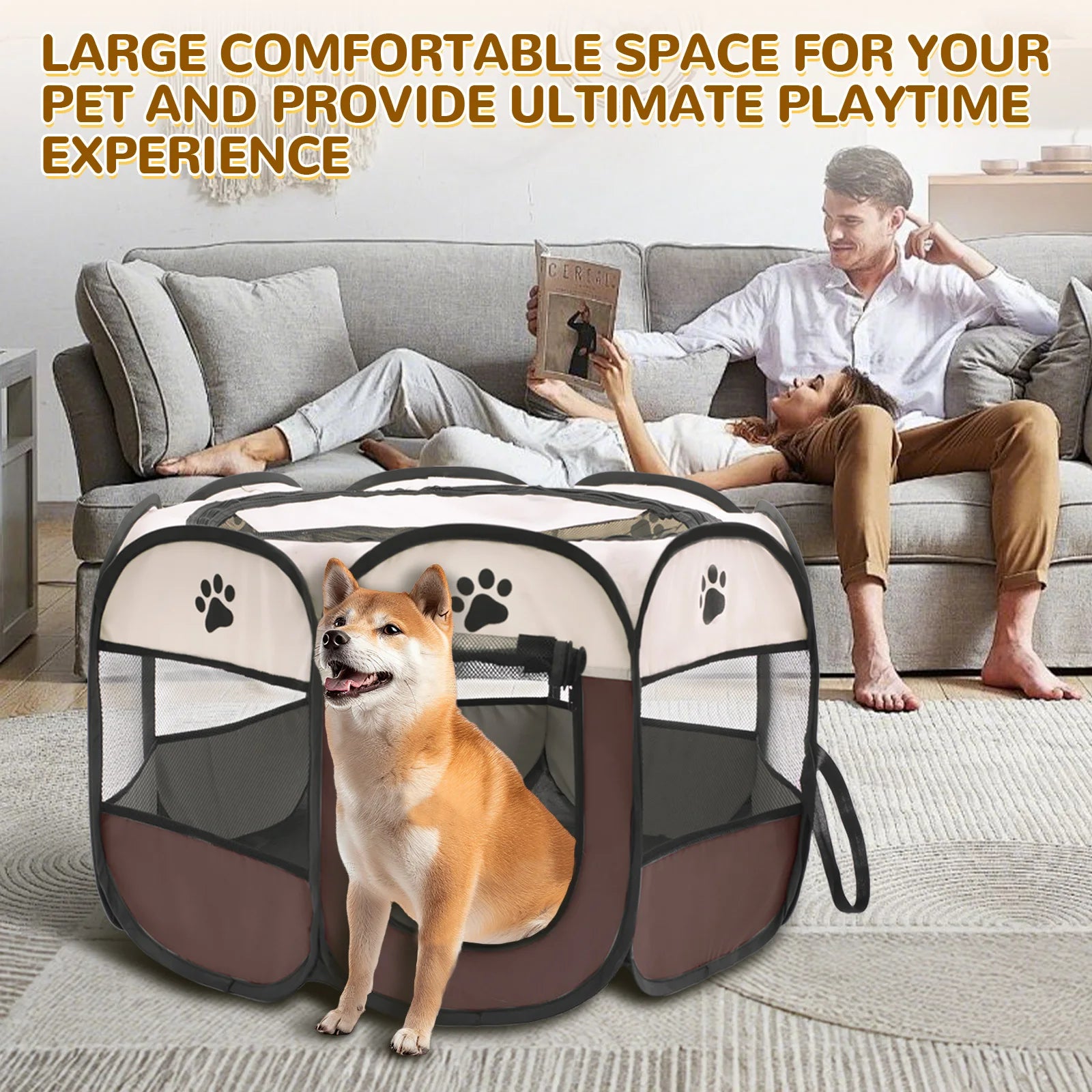 Foldable Pet Playpen for Dogs & Cats - Durable Oxford Cloth with Removable Zipper, Portable Octagonal Design for Indoor/Outdoor