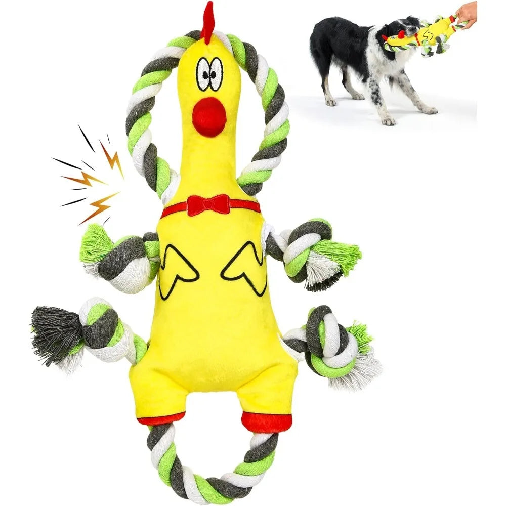 Squeaky Dog Toys, Tug of War Plush Toy for Large Breed, Tough Chewing Toys with Crinkle Paper