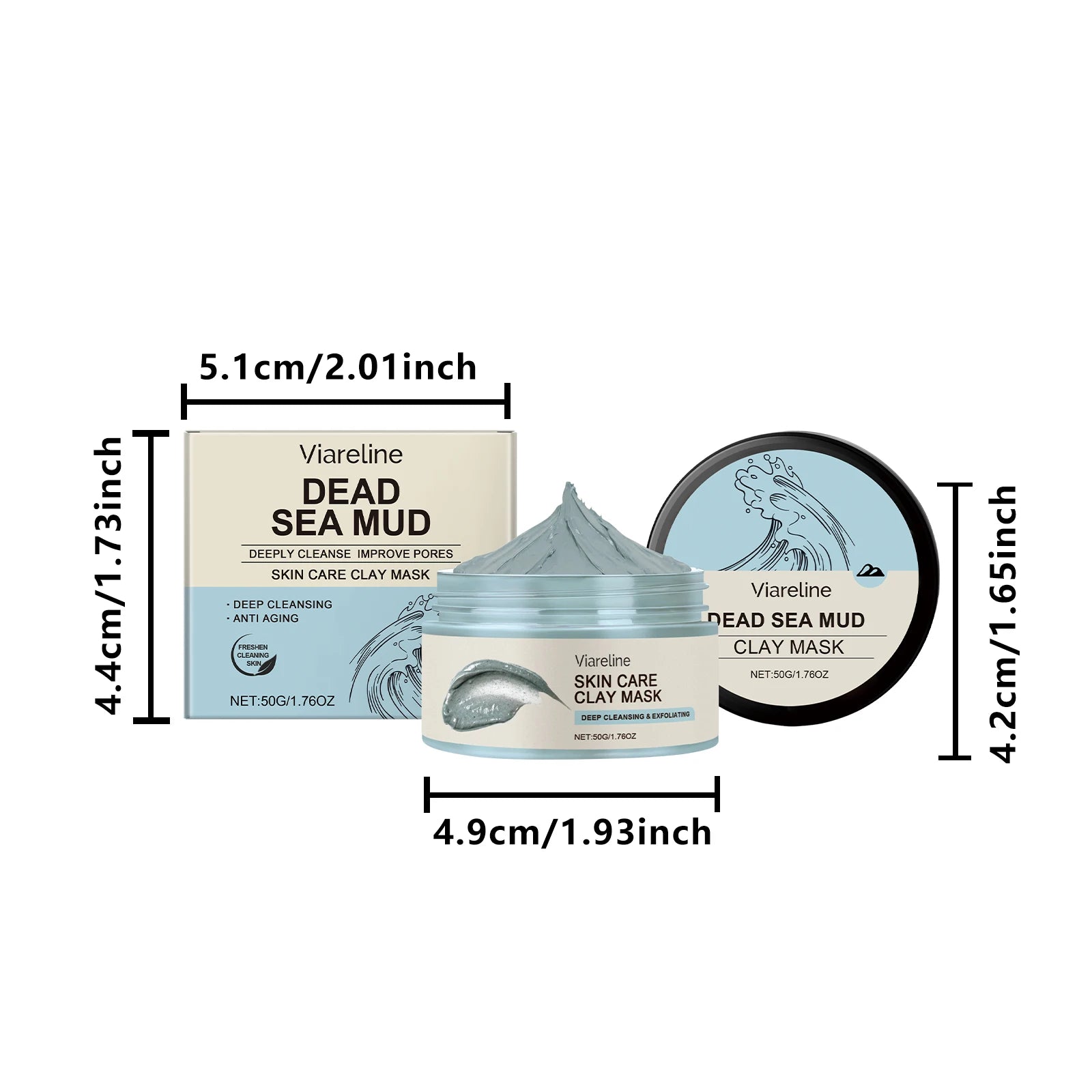 Viareline Dead Sea Mud Face Mask Pore Cleaning, Moisturizing, Exfoliating, Skin Smoothing