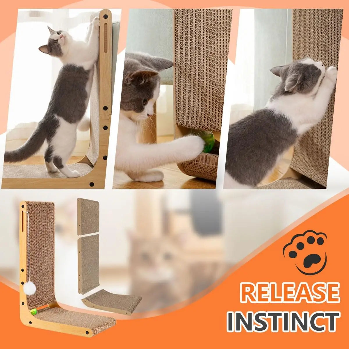 L Shape Cat Scratcher, 23.6 Inch for Indoor Cats, Protecting Furniture Scratch Pad, Cardboard