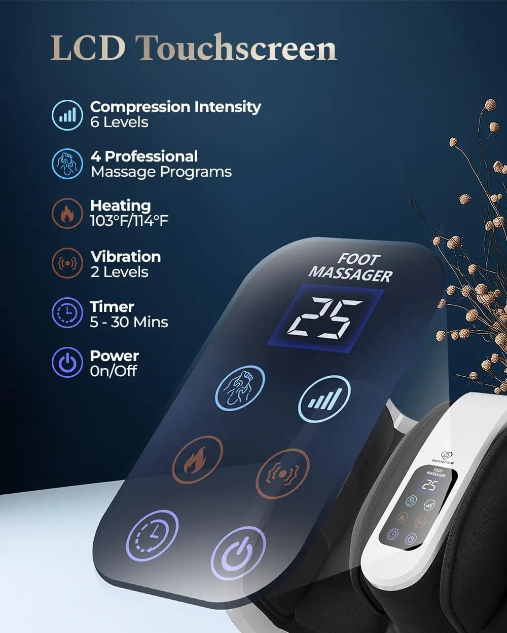 HomeCare Shiatsu Foot Massager with Heat & Ice Therapy, Deep Kneading, Pain Relief for Feet Legs Calves Ankles
