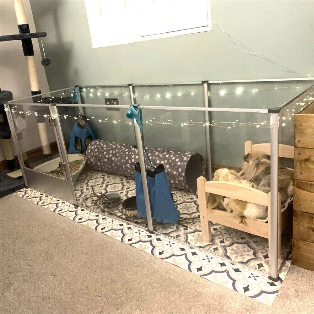 1Pc Large Acrylic Dog Playpen, Whelping Pen Box, Indoor Enclosure Clear Fence with Waterproof Pad