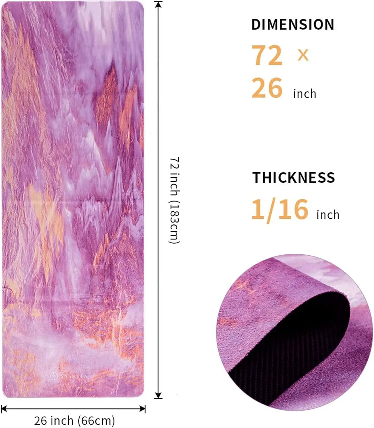 Travel Yoga Mat with Carry Bag, Non-Slip Suede Surface High Density Anti-Tear for Pilates Workout (72x24x1.5mm)