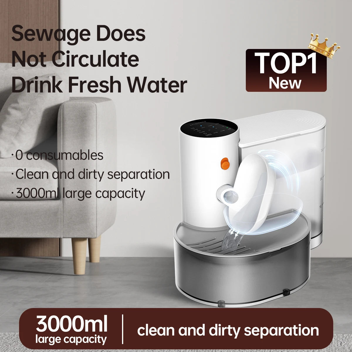Smart Pet Water Dispenser Wireless Water Fountain Dispenser Rechargeable Automatic