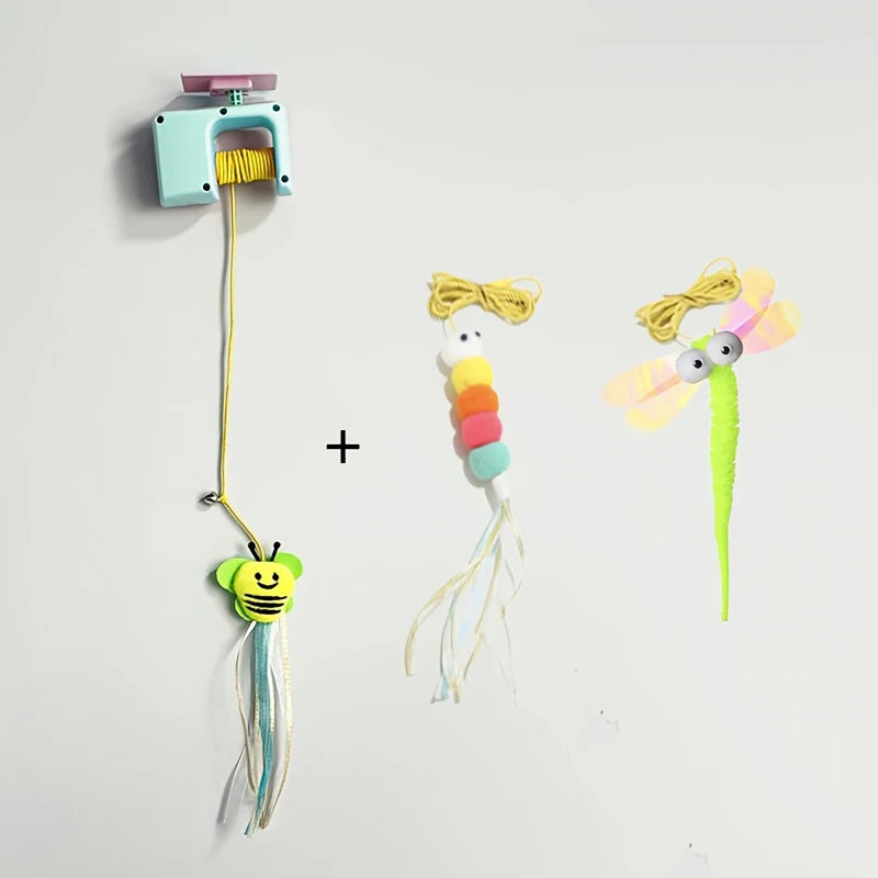 Interactive Hanging Cat Retractable String, Rechargeable Toy with 3 Flying Feathers