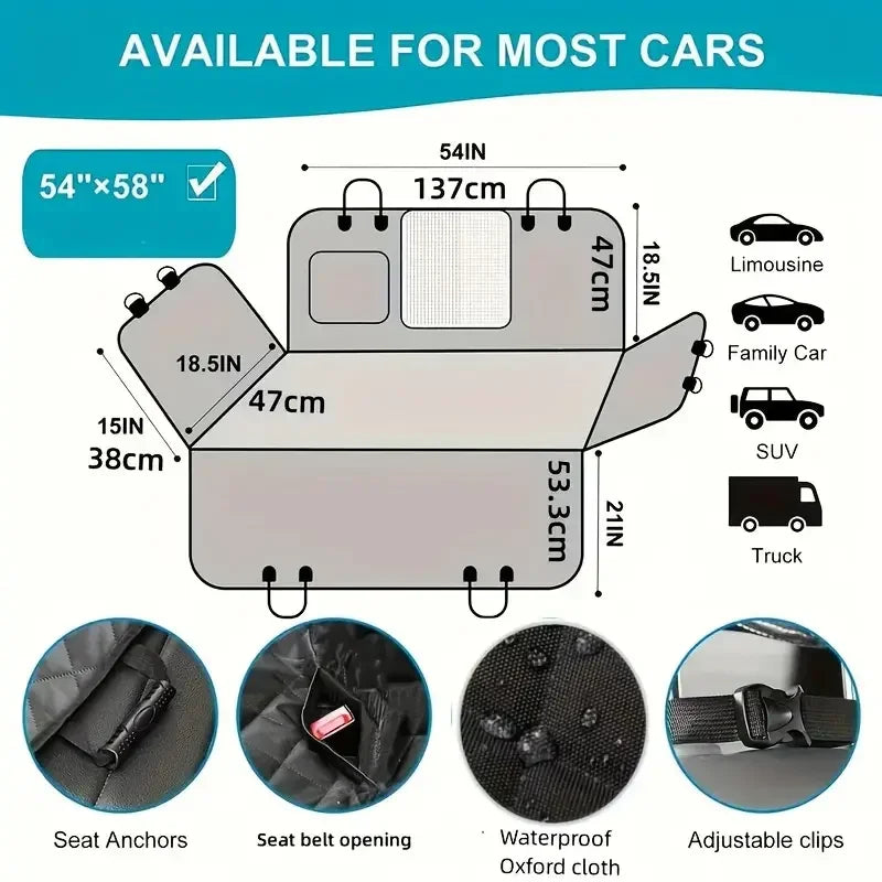 Dog Car Seat Cover for Pets 100% Waterproof, Hammock, Scratch Proof, Nonslip, Durable, Soft Back Seat Cover