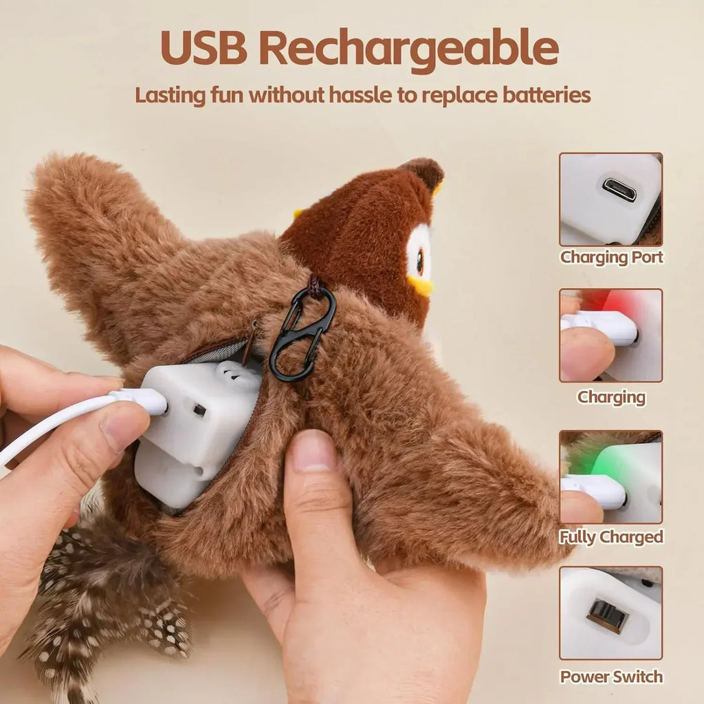Simulated Bird Cat Toy Interactive Rechargeable Chirping, Flapping Wings, Catnip, Touch Activated