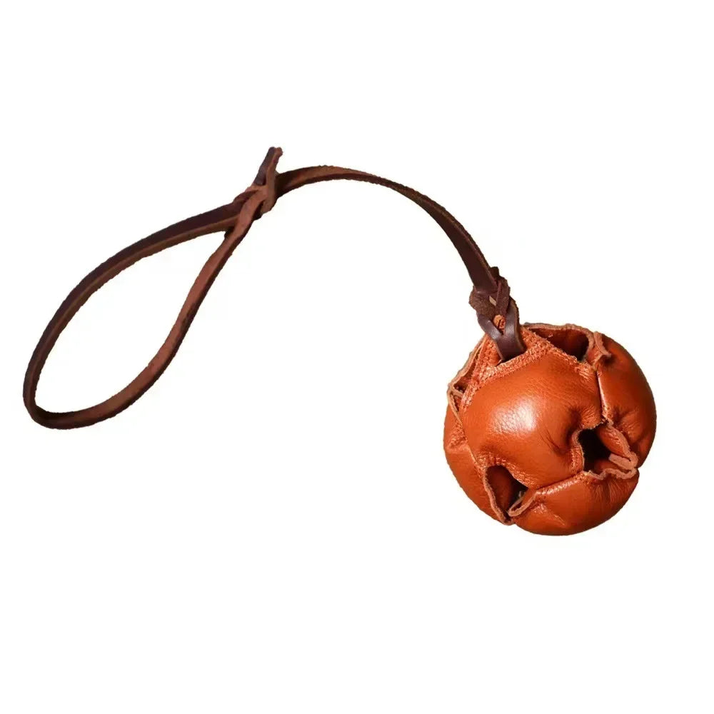Leather Dog Training Ball Tug Toy, with a Handle Dog Bite for Fetch, Catch, Throw Pet Toys