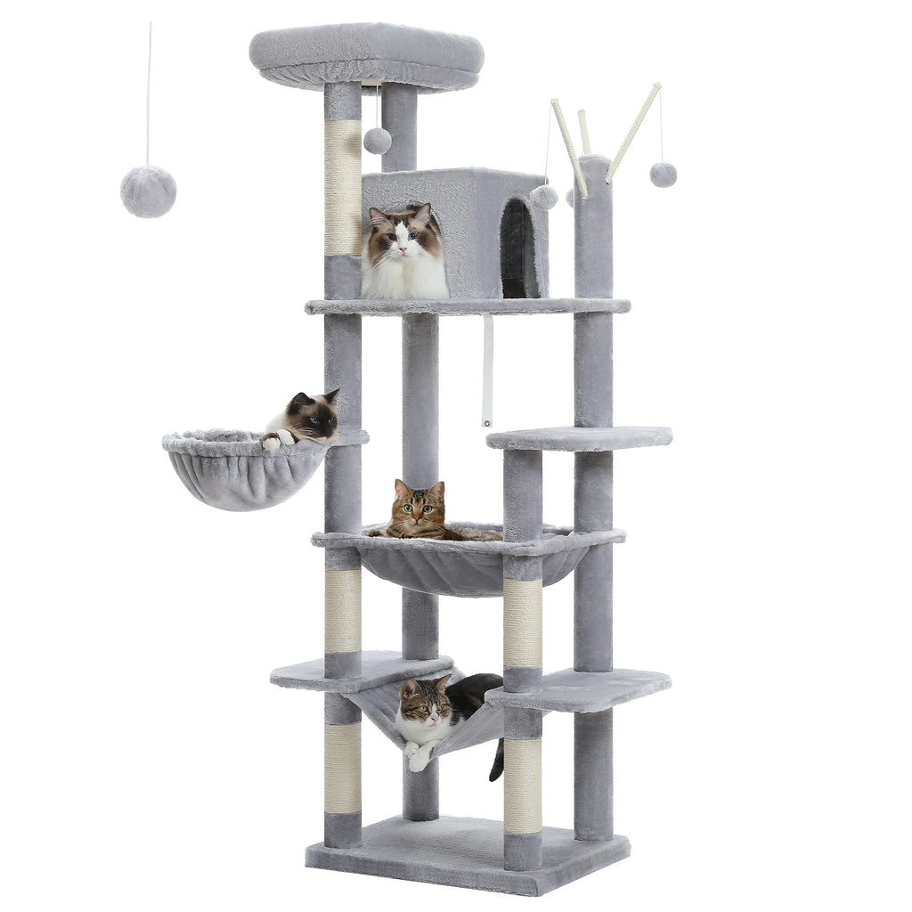 Large Cat Tree Tower Multi-Level Plush Cat Condo with Scratching Posts, Scratching Boards, Perches Caves