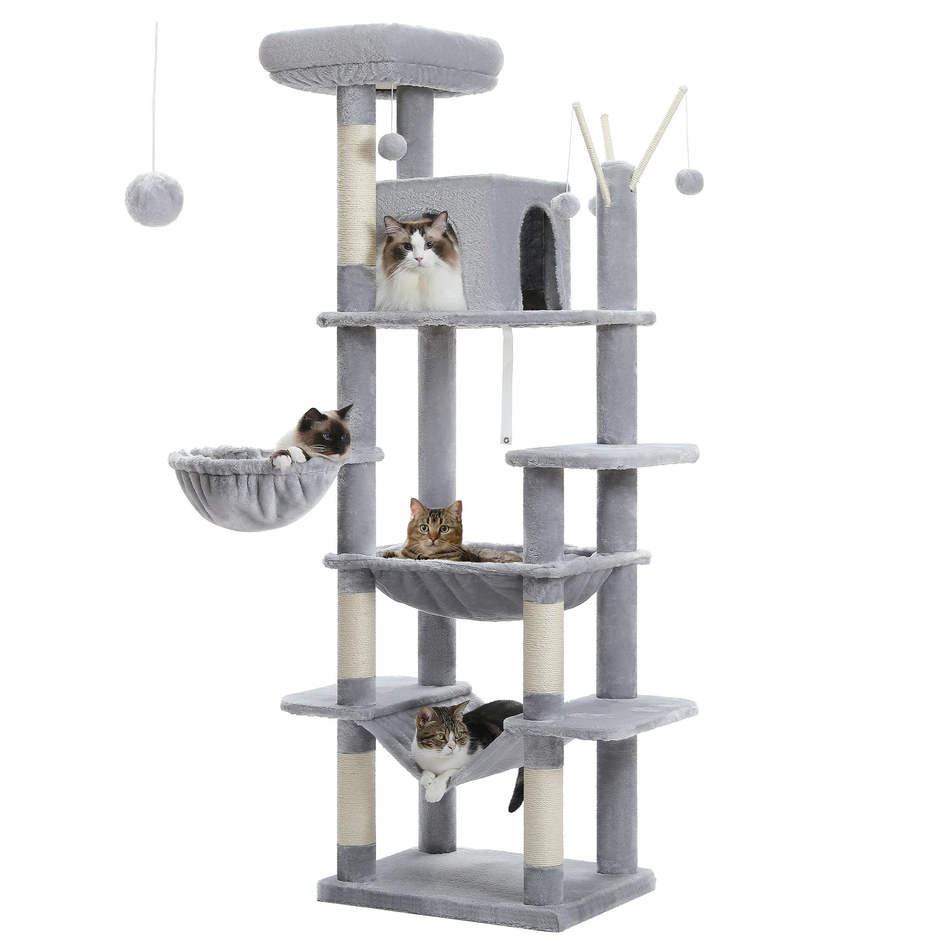 Large Cat Tree Tower Multi-Level Plush Cat Condo with Scratching Posts, Scratching Boards, Perches Caves