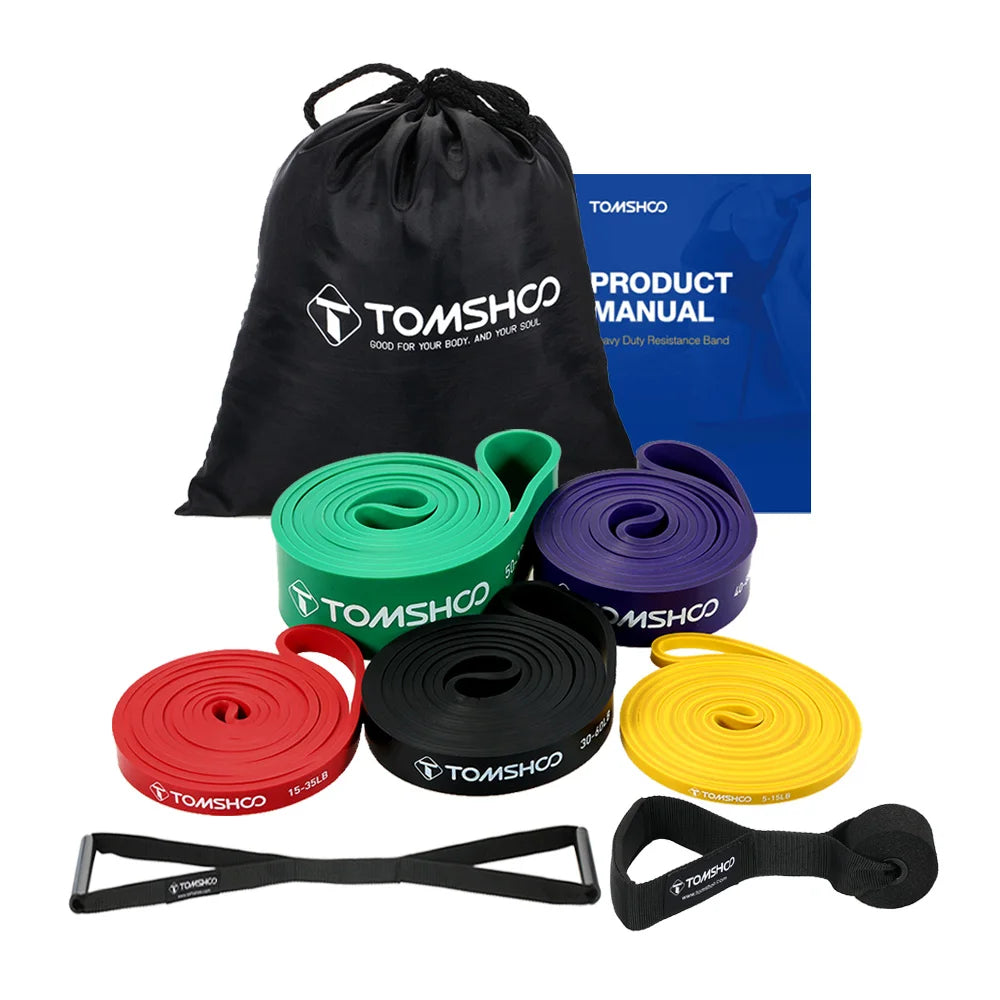 5 Packs Pull Up Assist Loop Bands Set Resistance, Exercise Stretch Bands with Door Anchor and Handles