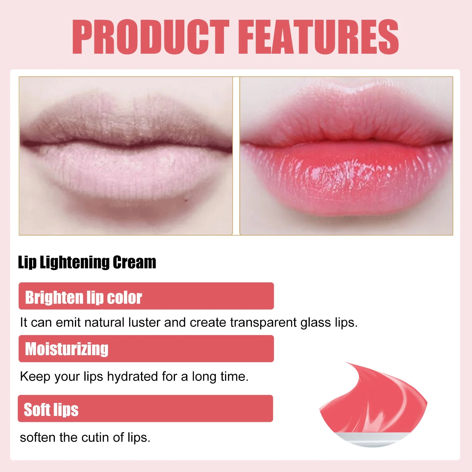 Lip Lightening Care Cream Dark Smoke Lip Removal, Moisturizing, Brighten Fade Lips Line, Anti Crack