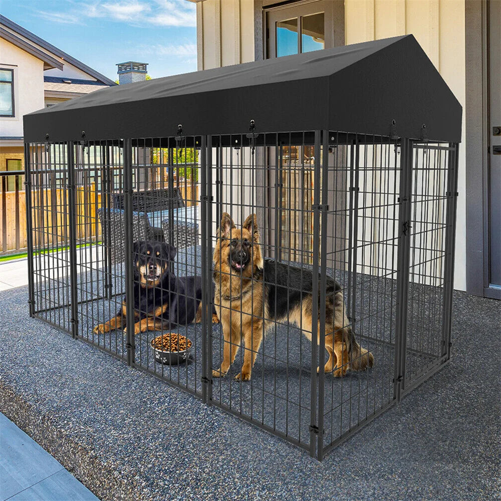Heavy Duty Large Dog Kennel Welded Metal Playpen with Roof Cover, Pet Run Enclosure