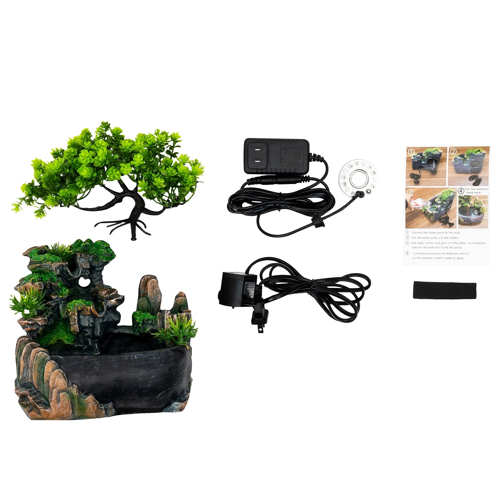 Tabletop Fountain Atomizing Humidifier with Rockery & Bonsai Waterfall Feature Fountain