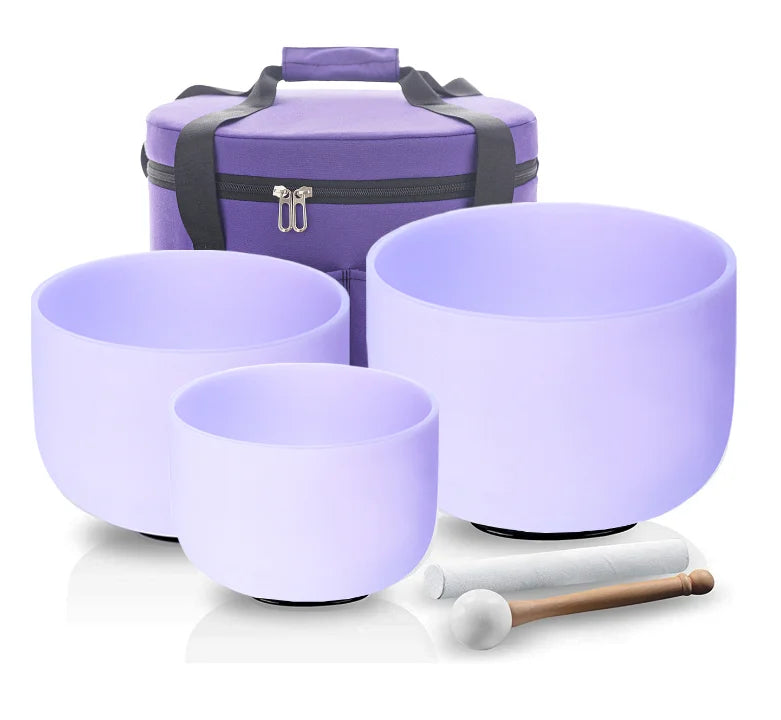 Outlets! Crystal Singing Bowl 3Pcs  for Sound Healing with  Suedce Stick and Bag